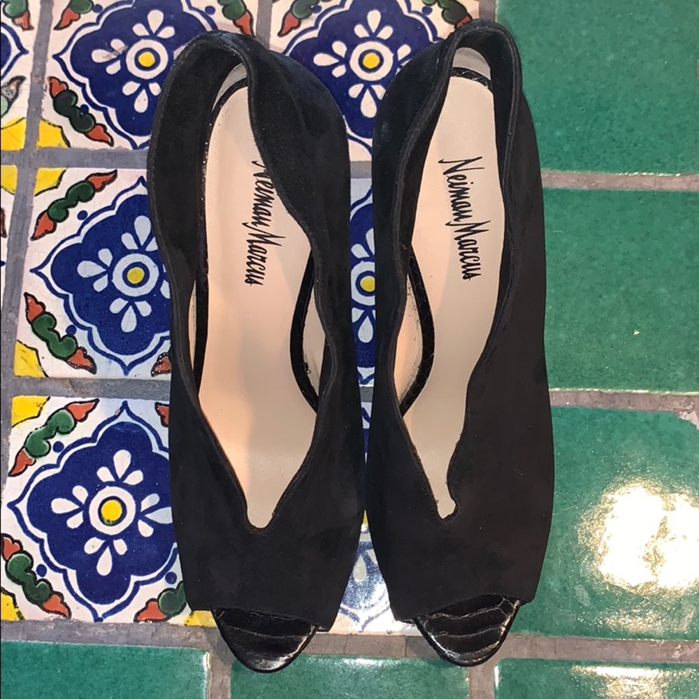 Neiman Marcus Heels Suede Peep Toe Booties
